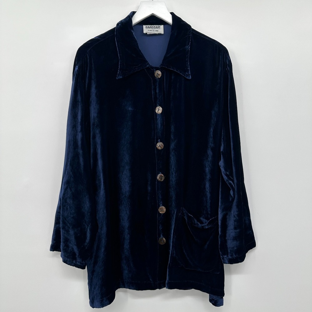 Vintage David Dart Force One Top Shirt Womens Large Blue Velvet Quiet Luxury USA